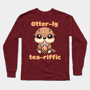 Otter Enjoying His Utterly Yummy Bubble Boba Tea Long Sleeve T-Shirt